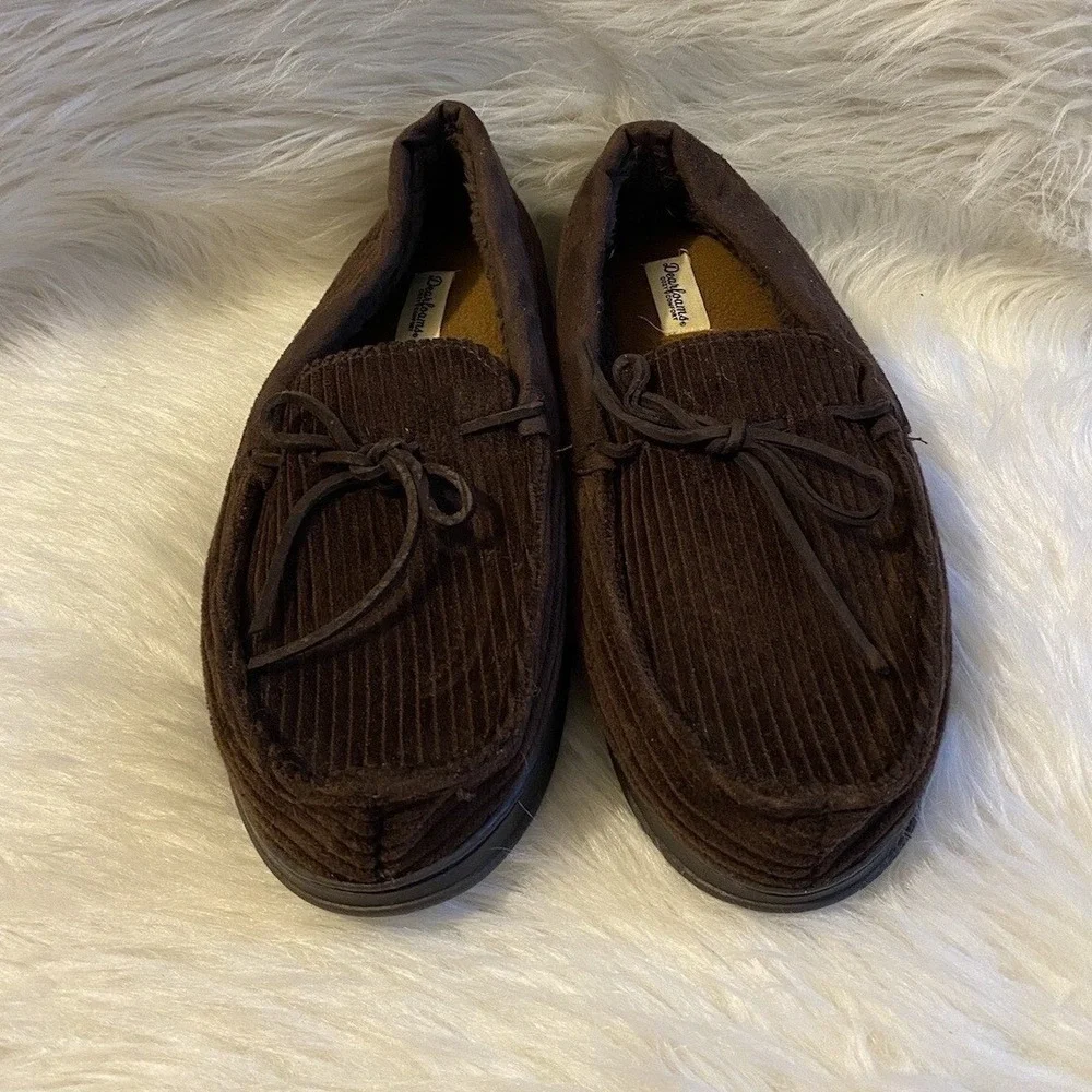 Dearfoams‎ Slippers Mens Size Large 11-12 Brown Slip On Shoes Cozy Comfort